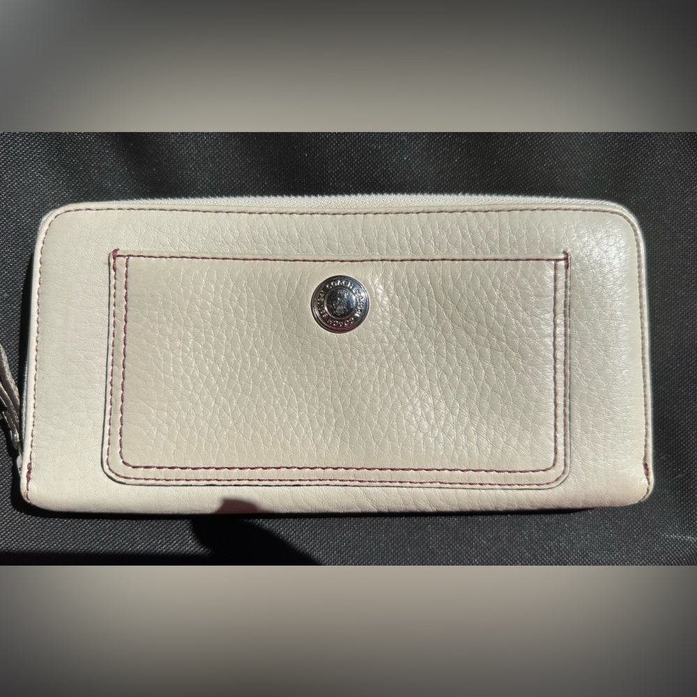 Coach Zip Wallet with silver hardware. Dark brown leather interior. See pics.